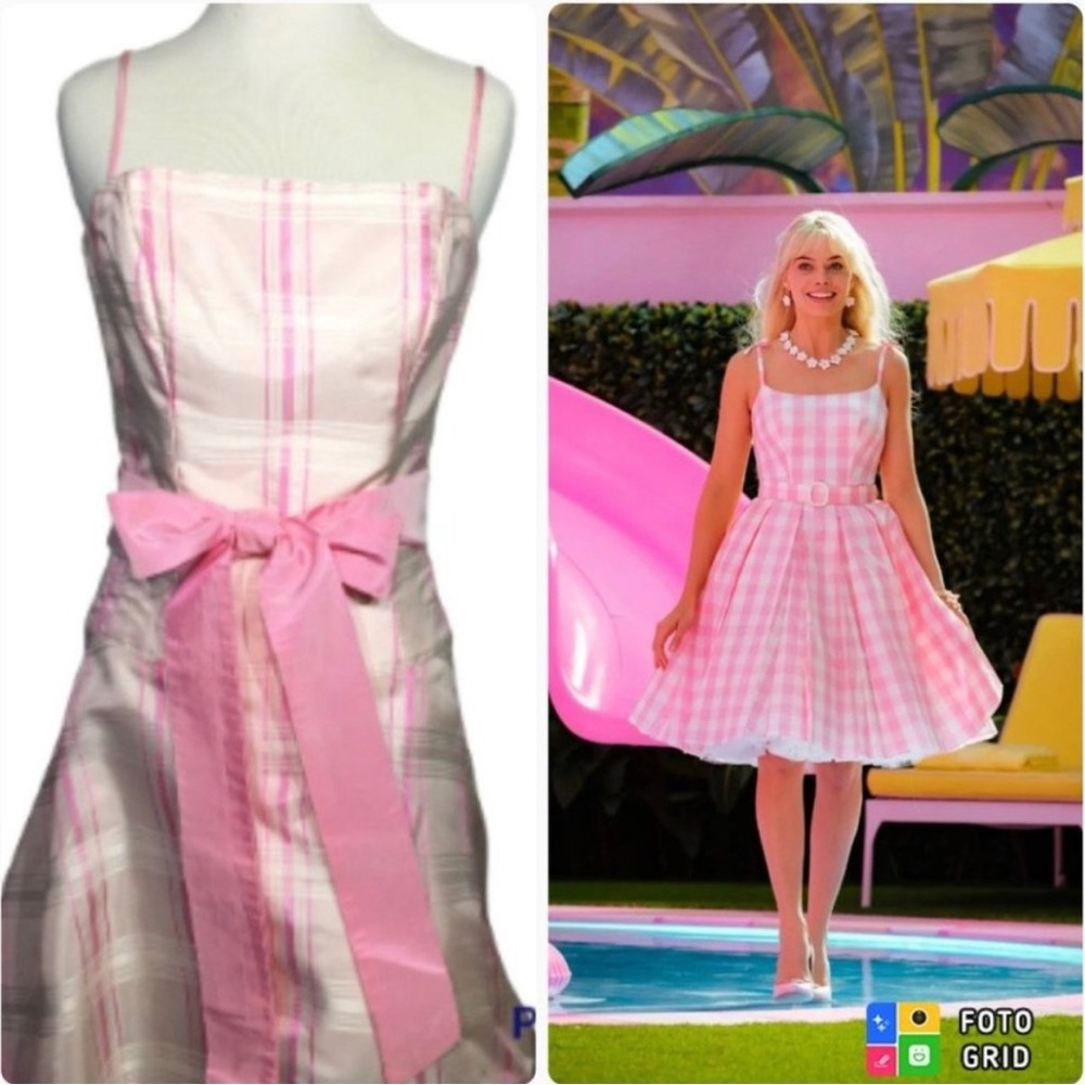 Vintage 80s Pink Plaid Taffeta Sleeveless Dress with Crinoline, Barbie Clueless